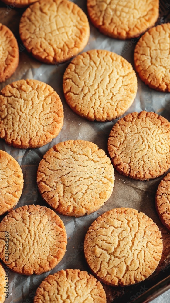 Close Up of Freshly Baked Cookies on Baking Sheet. Close Up of Freshly Baked Cookies on Baking Sheet.
