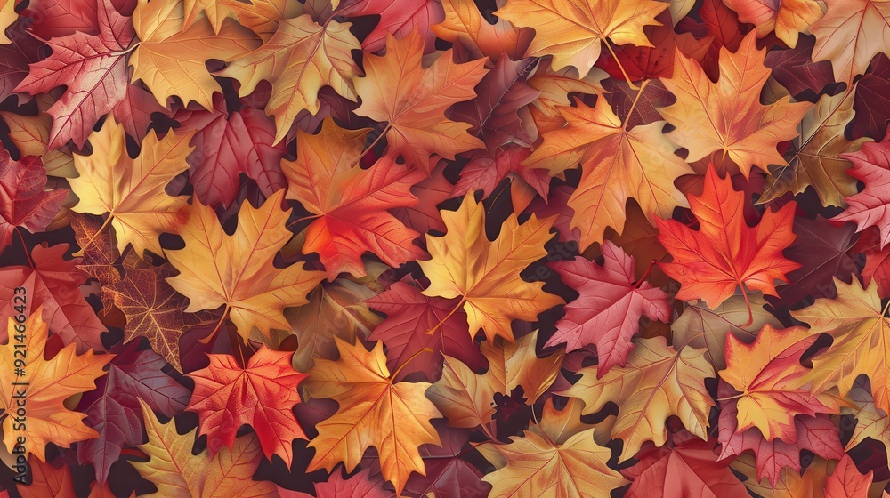 Colorful autumn leaves blanket the ground, showcasing hues of red, orange, and yellow beneath a clear sky Colorful autumn leaves blanket the ground, showcasing hues of red, orange, and yellow beneath a clear sky