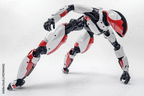 Futuristic white and red robot in a dynamic pose symbolizing the agility and adaptability of AI in modern robotics