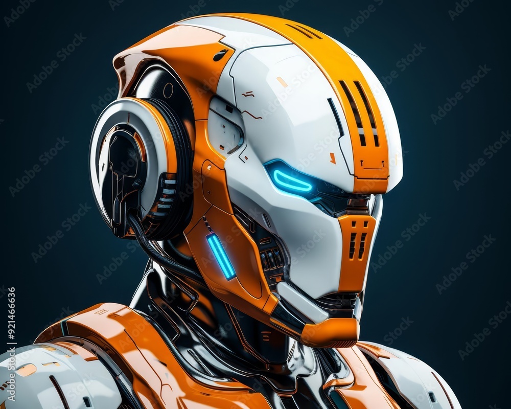 Fototapeta premium Futuristic robot character flat design, side view, scifi theme, 3D render, Triadic Color Scheme