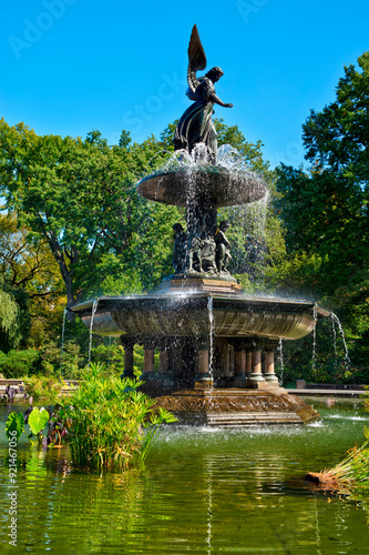 Bethesda Fountain, located in Central Park, New York City. Sunny summer day. photo