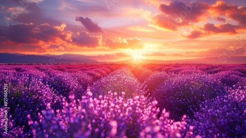 Sunset Over a Lavender Field