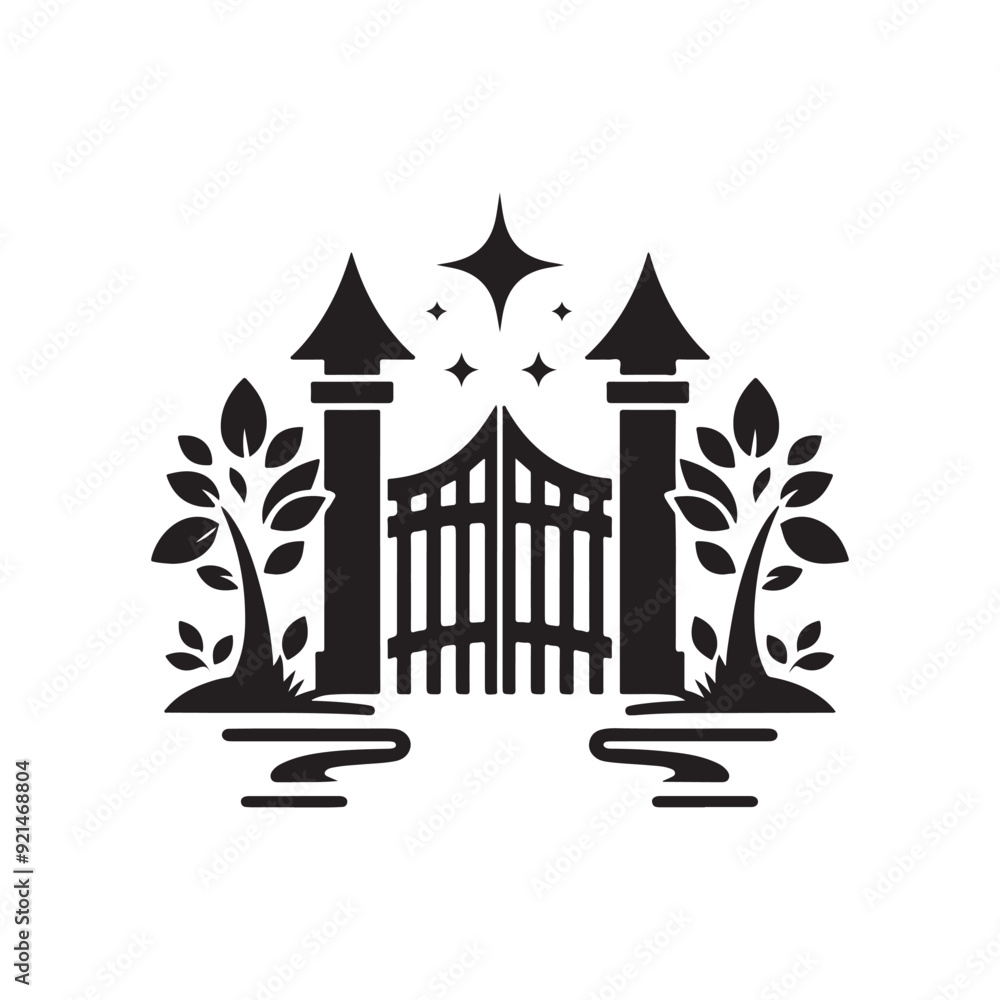 Gate vector icon, silhouette, Iron Gate & fence, Metal gate, Japanese gate Gate vector icon, silhouette, Iron Gate & fence, Metal gate, Japanese gate