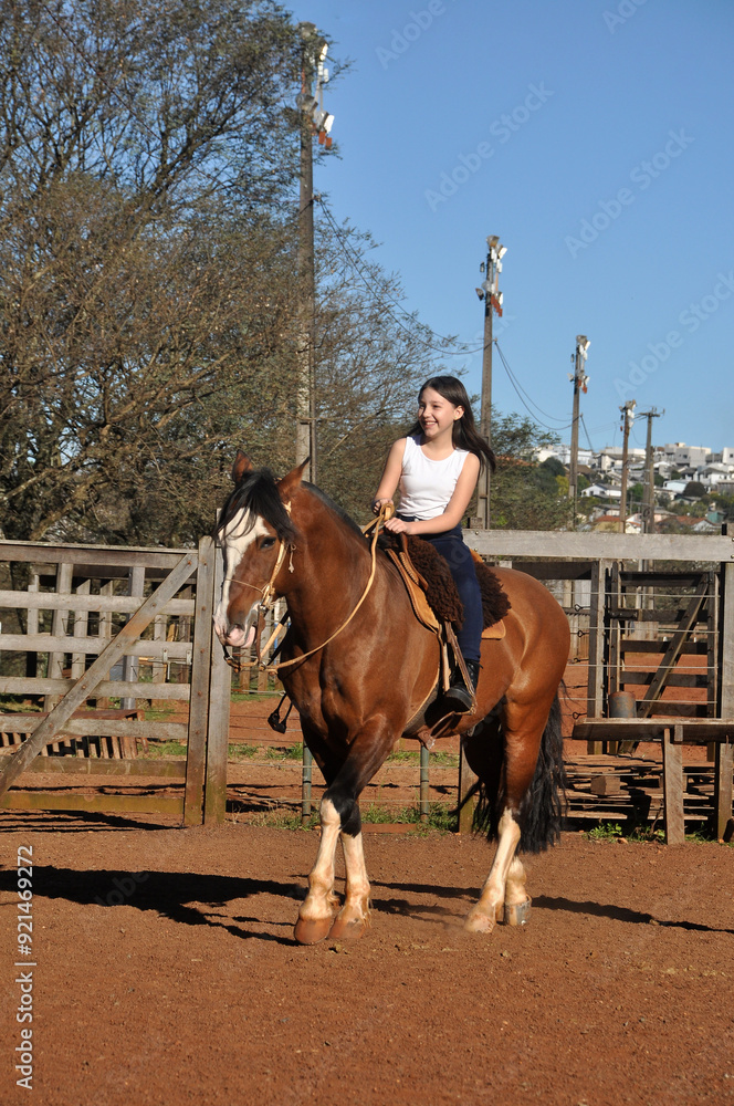 menina vaqueira cavalgando com cavalo marrom menina vaqueira cavalgando com cavalo marrom