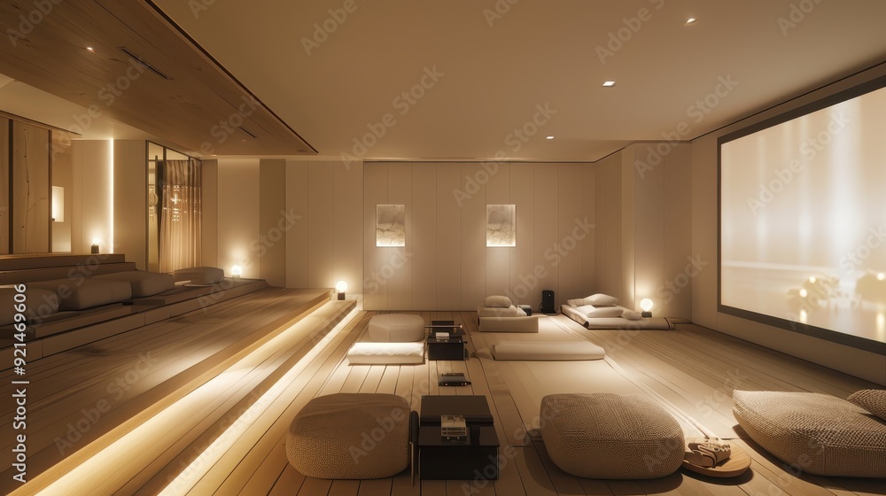 Obraz premium Minimalist Interior Design with Wooden Floor and Plush Seating