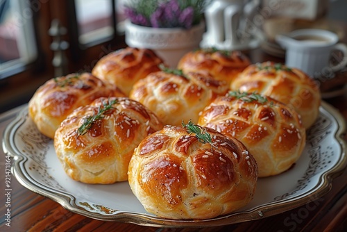 Freshly Baked Rosemary Bread Rolls on a Plate