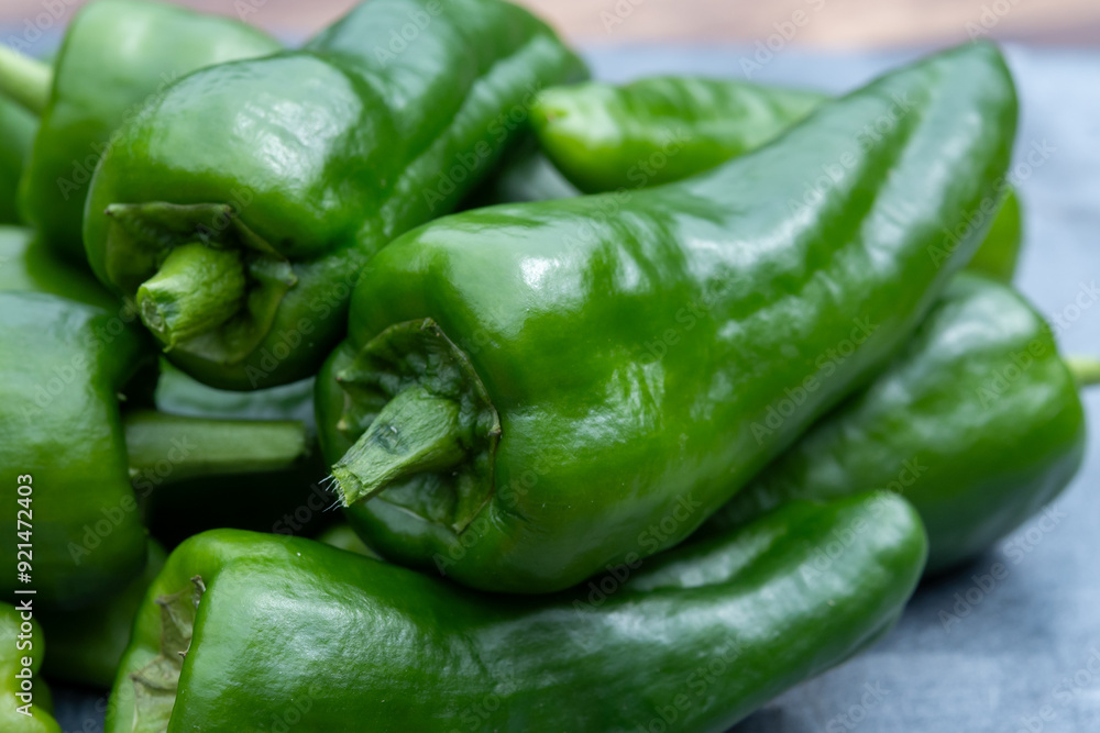 Padron green Spanish pepper or Herbón pepper landrace variety of pepper Capsicum annuum from municipality of Padron in northwestern Spain Padron green Spanish pepper or Herbón pepper landrace variety of pepper Capsicum annuum from municipality of Padron in northwestern Spain