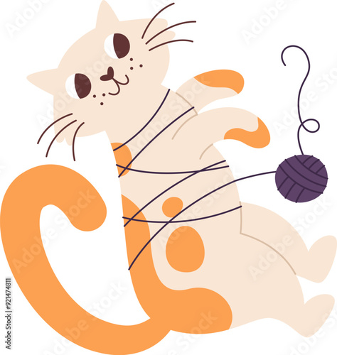 Cat Playing With Threads Ball