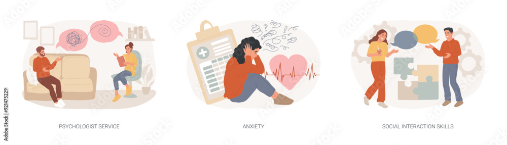 Mental health isolated concept vector illustration set.