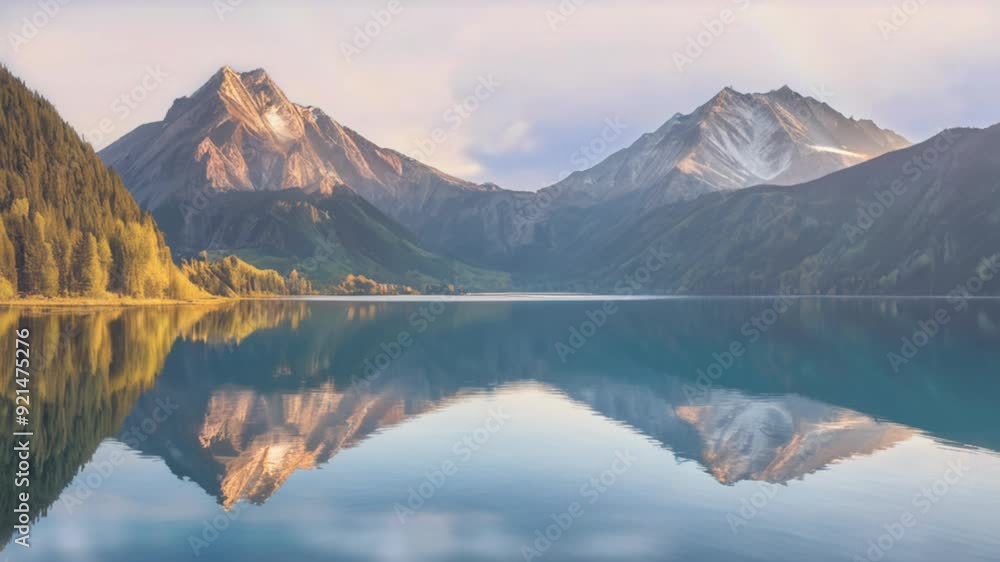 Beautiful landscape view of pine forest tree and lake view with mountain. seamless and looping Beautiful landscape view of pine forest tree and lake view with mountain. seamless and looping