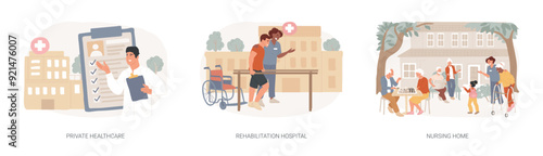 Medical facility isolated concept vector illustration set.