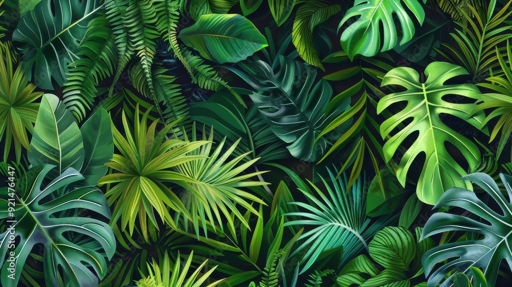 A stunning collection of tropical plants fills the indoor space with rich greenery and varied textures