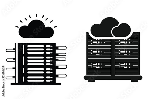 Cloud Data Server Center Icon Silhouette, Data Center Icon