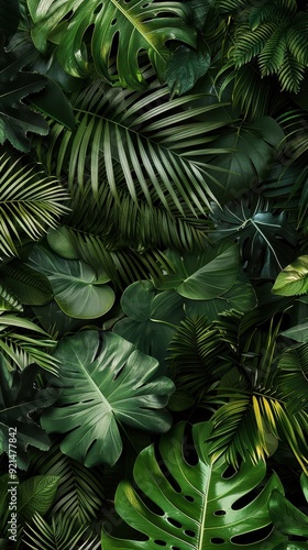 Wallpaper Mural Dense arrangement of various tropical leaves showcasing rich green hues and textures in natural lighting Torontodigital.ca