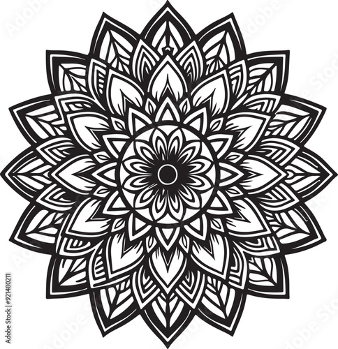 Mandalas black color vector outline. Style Coloring flower