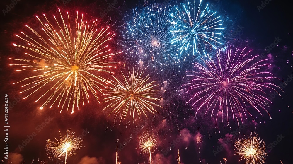 Vibrant New Year Fireworks Spectacular. Celebration and joy concept Vibrant New Year Fireworks Spectacular. Celebration and joy concept