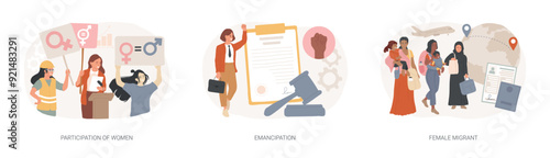 Gender equality isolated concept vector illustration set.