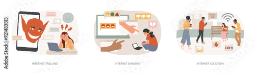 Social media behavior isolated concept vector illustration set.