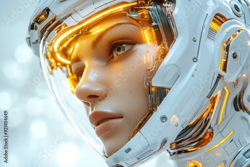 Futuristic female robot looking ahead symbolizing foresight and advanced AI capabilities photo