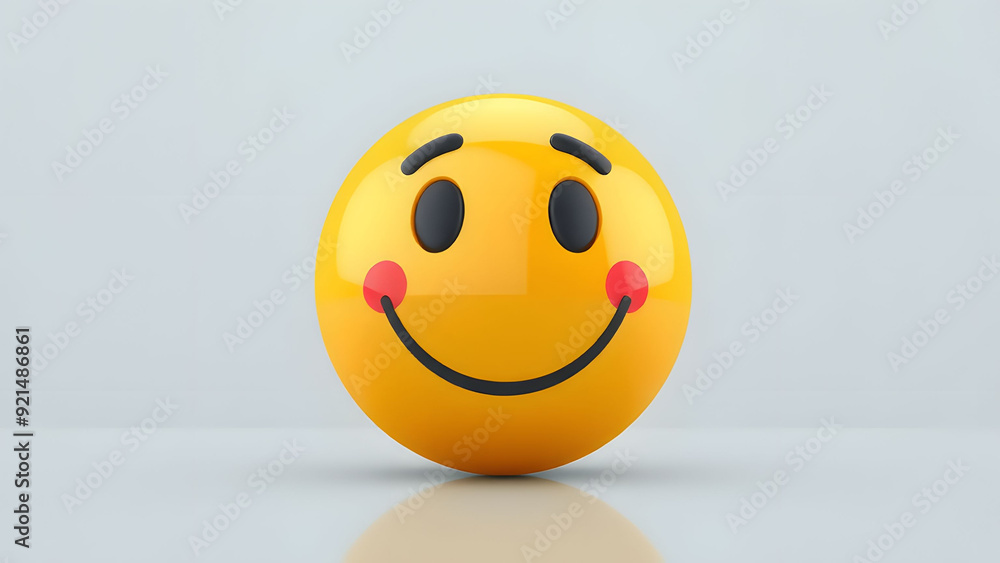 A bright yellow smiley face emoji on light background. A bright yellow smiley face emoji on light background.