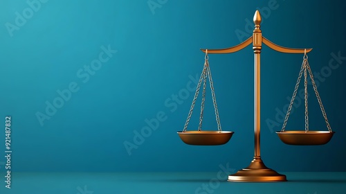 Elegant golden balance scale symbolizing justice and fairness against a calming blue background, perfect for legal themes.