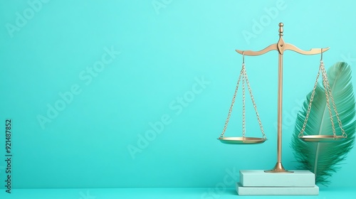 Elegant golden scales of justice on a teal background, symbolizing fairness and balance in law and legal matters.