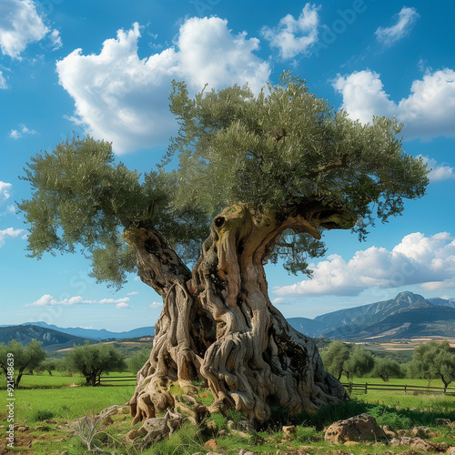 Very old ancient Olive tree in Golgo plateau near Baunei in Ogliastra, Sardinia island, Italy photo