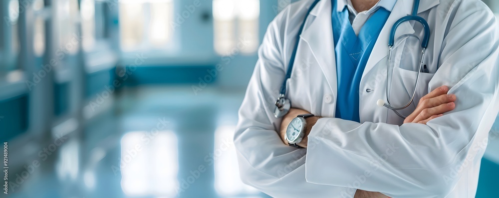 Doctor in White Coat with Stethoscope and Watch Doctor in White Coat with Stethoscope and Watch