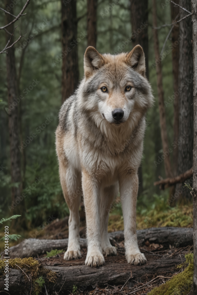 Majestic Gray Wolf in Lush Forest Majestic Gray Wolf in Lush Forest