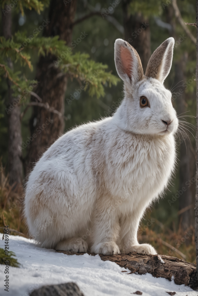 Fototapeta premium Snowshoe Hare in Winter Landscape