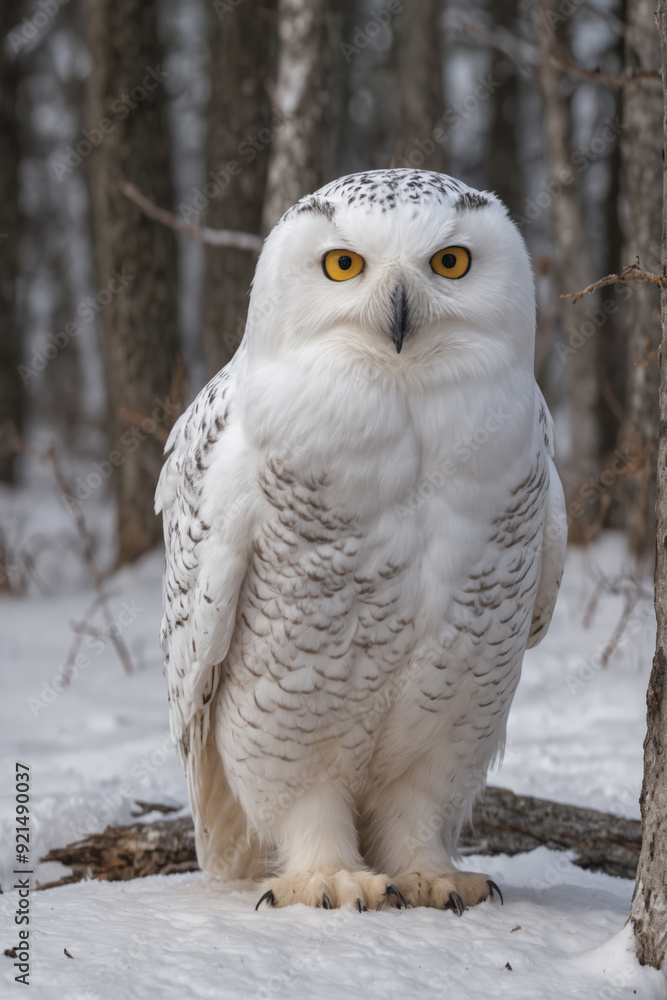 Fototapeta premium Majestic Snowy Owl in Winter Forest