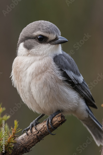 Close-up of a Northern Shrike on a Branch