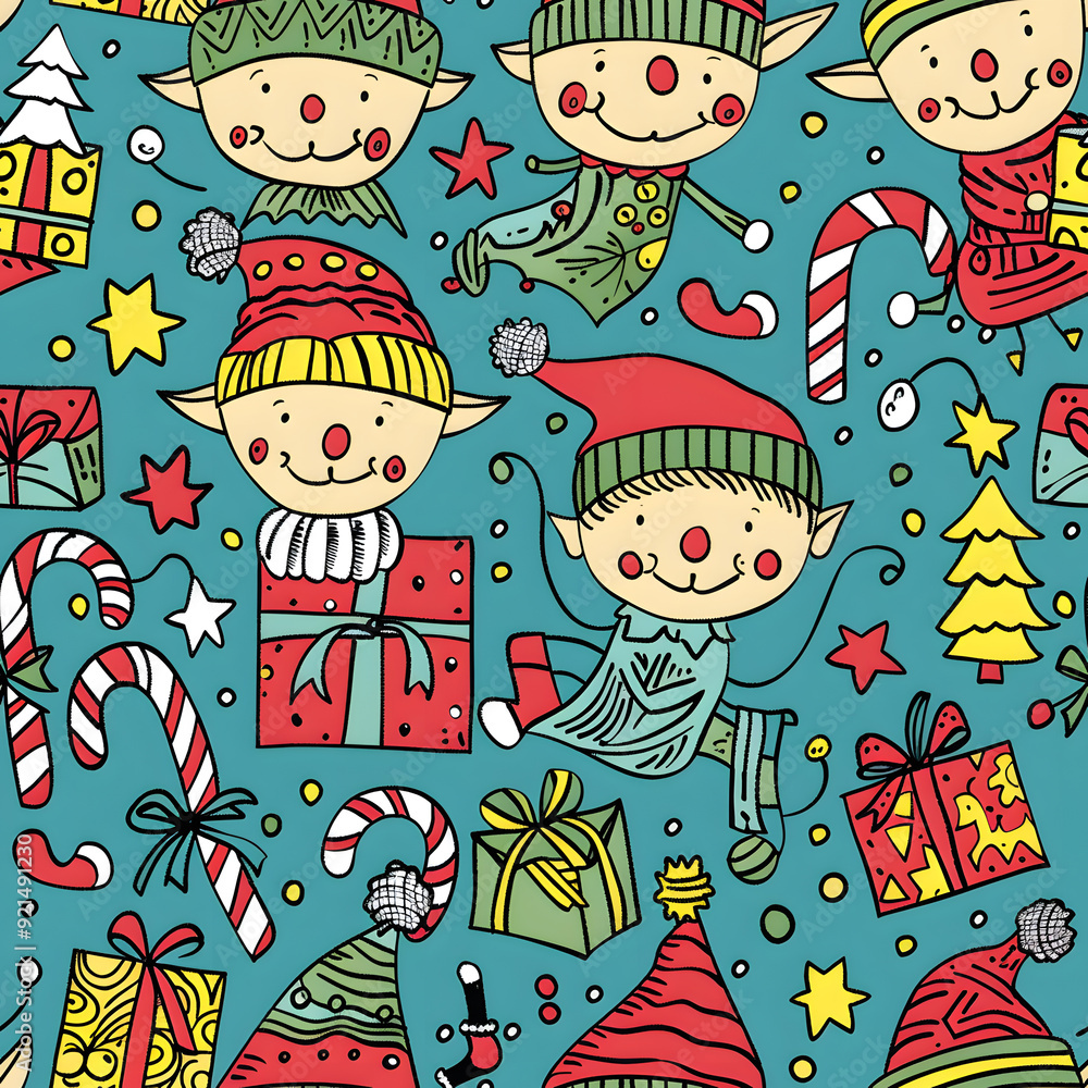 Fototapeta premium New Year and Christmas 2d cartoon or graphic advertising background, Seamless pattern