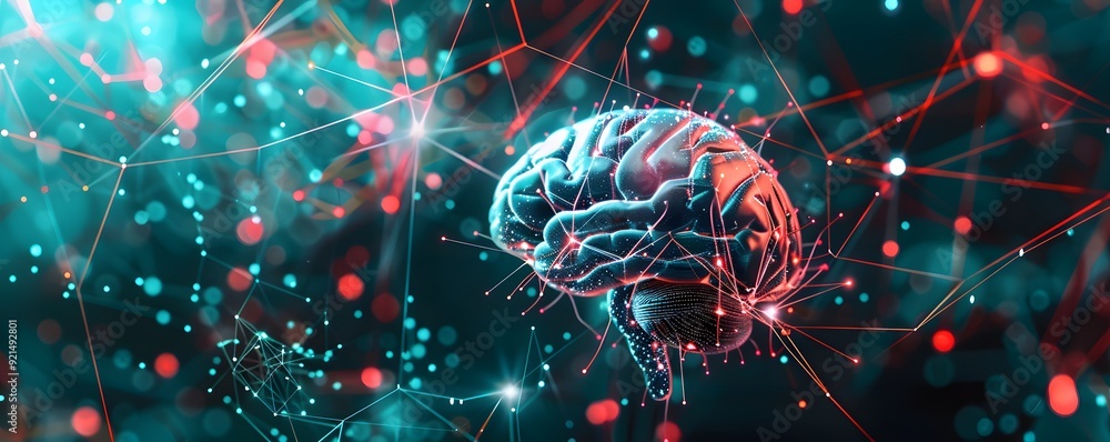 A 3D Render of a Human Brain Connected to a Network of Glowing Lines