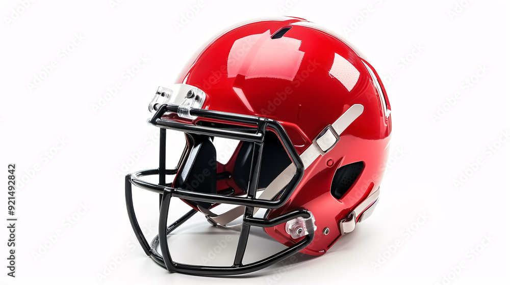 Fototapeta premium Red American Football Helmet: Red American football helmet isolated on a white background.