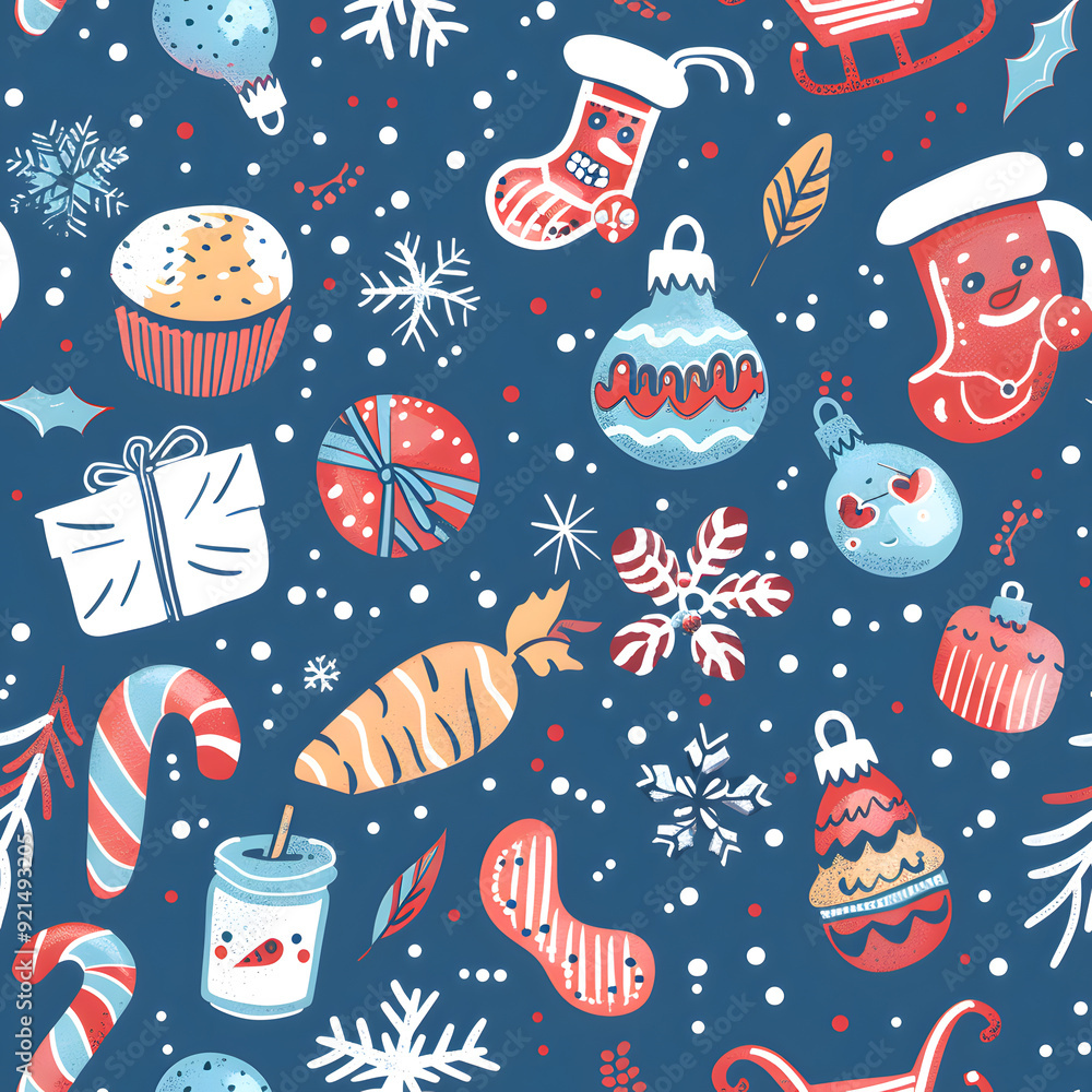 New Year and Christmas 2d cartoon or graphic advertising background, Seamless pattern New Year and Christmas 2d cartoon or graphic advertising background, Seamless pattern