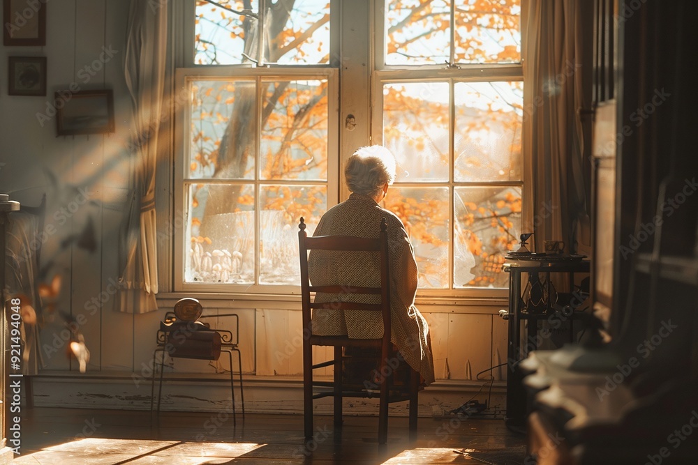 Fototapeta premium ai generative Grandma sitting facing the window