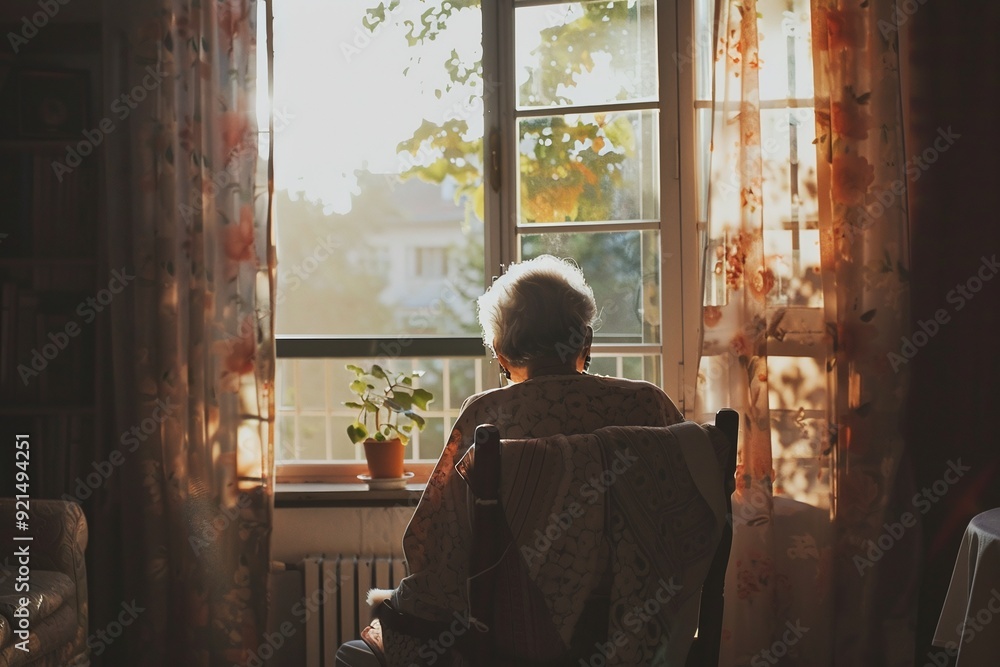 ai generative Grandma sitting facing the window ai generative Grandma sitting facing the window