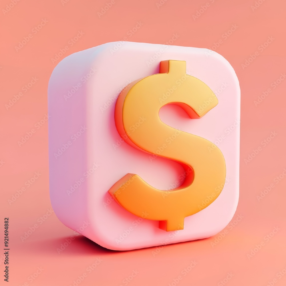Dollar Sign Icon in a Square, Pink Background Dollar Sign Icon in a Square, Pink Background