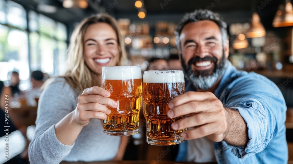 Three friends enjoy a cheerful moment, toasting with frothy mugs of beer in a warmly lit, inviting environment, embodying friendship and the joy of shared experiences. Three friends enjoy a cheerful moment, toasting with frothy mugs of beer in a warmly lit, inviting environment, embodying friendship and the joy of shared experiences.
