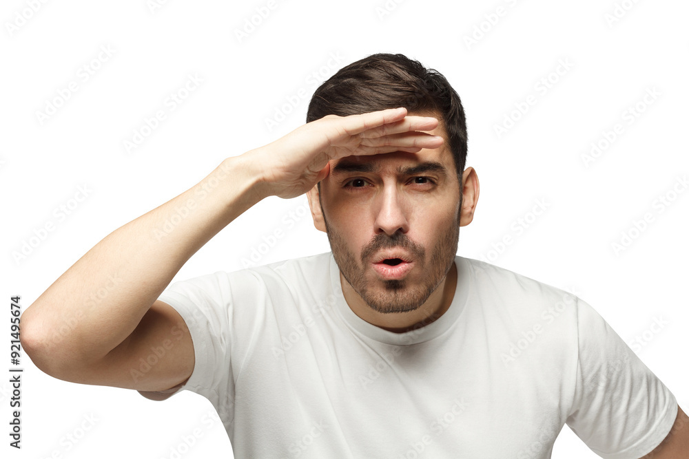 Picture of man looking far away as if looking for some place or great perpectives for business Picture of man looking far away as if looking for some place or great perpectives for business