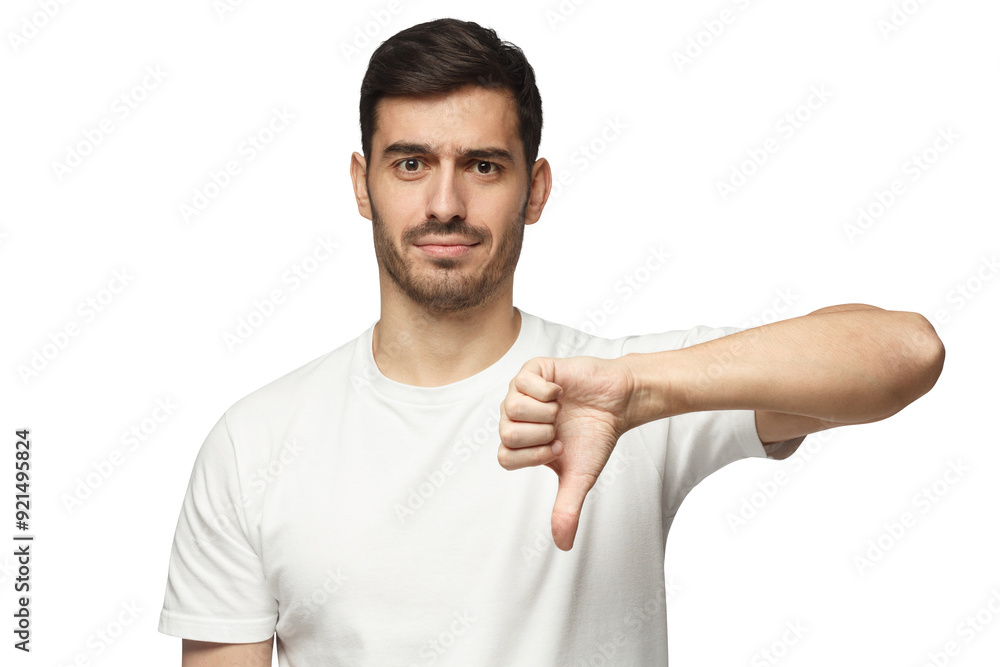 Young man showing thumb down or dislike Young man showing thumb down or dislike