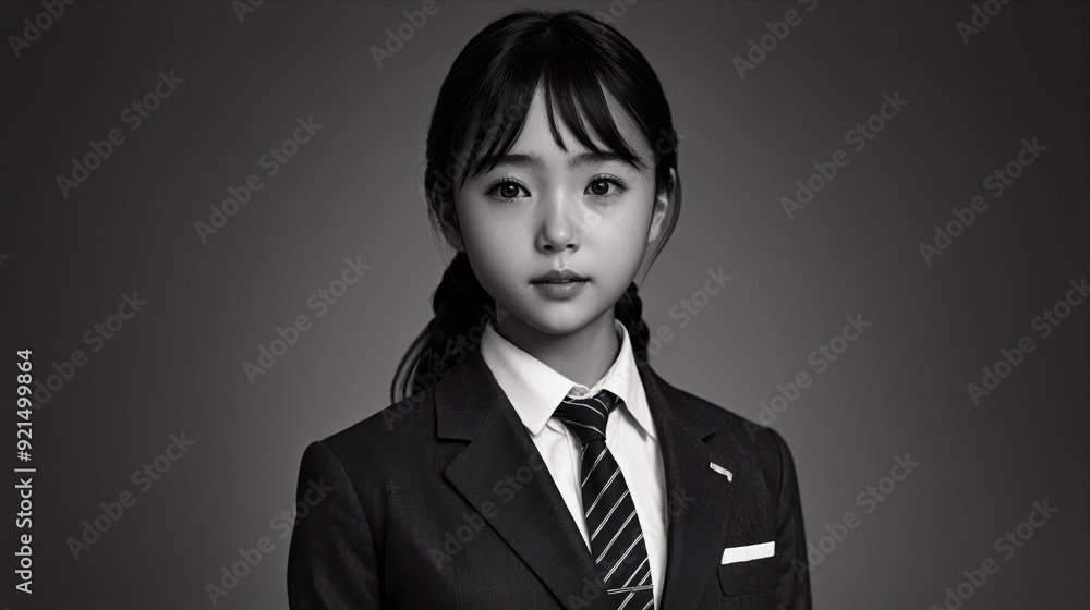 Generative AI, Youthful professionalism and the poised confidence of a young girl in a formal suit Generative AI, Youthful professionalism and the poised confidence of a young girl in a formal suit