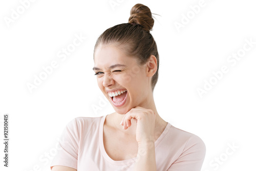 Tableau sur toile Сute winking girl wearing pink t-shirt