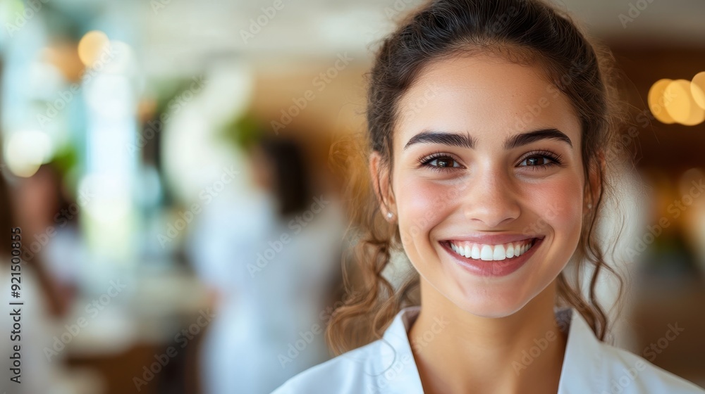 A young woman with a radiant smile stands in a brightly lit indoor setting. Her confident and friendly appearance exudes warmth and positivity, drawing attention and engagement. A young woman with a radiant smile stands in a brightly lit indoor setting. Her confident and friendly appearance exudes warmth and positivity, drawing attention and engagement.