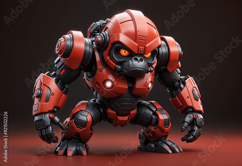 Red and Black Mecha Gorilla Cyberpunk Style