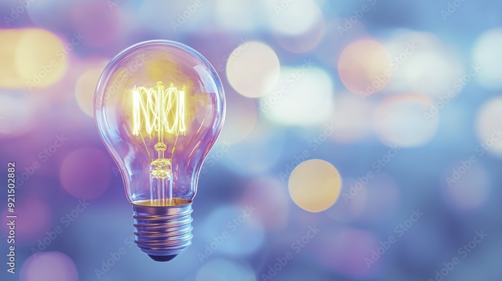 Glowing Light Bulb On Purple Bokeh Background Glowing Light Bulb On Purple Bokeh Background