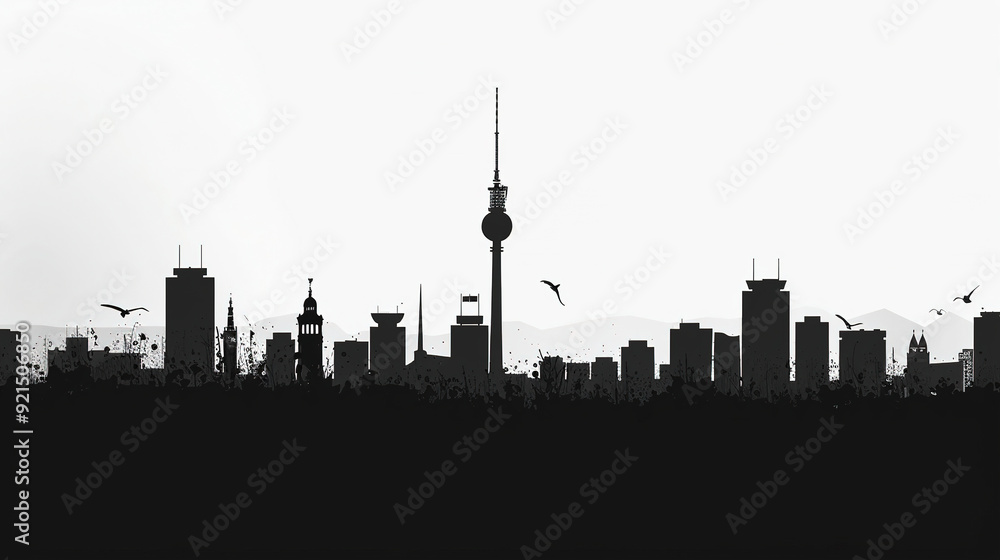 Obraz premium monochrome city silhouette with watercolor painting 