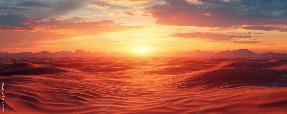 Obraz premium Beautiful desert sunset, nature element, hyper-realistic rendering, warm colors, isolated on white background