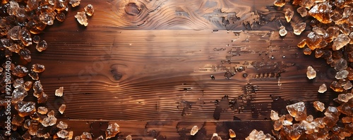 Brown Sugar Crystals Surrounding Weathered Wood photo